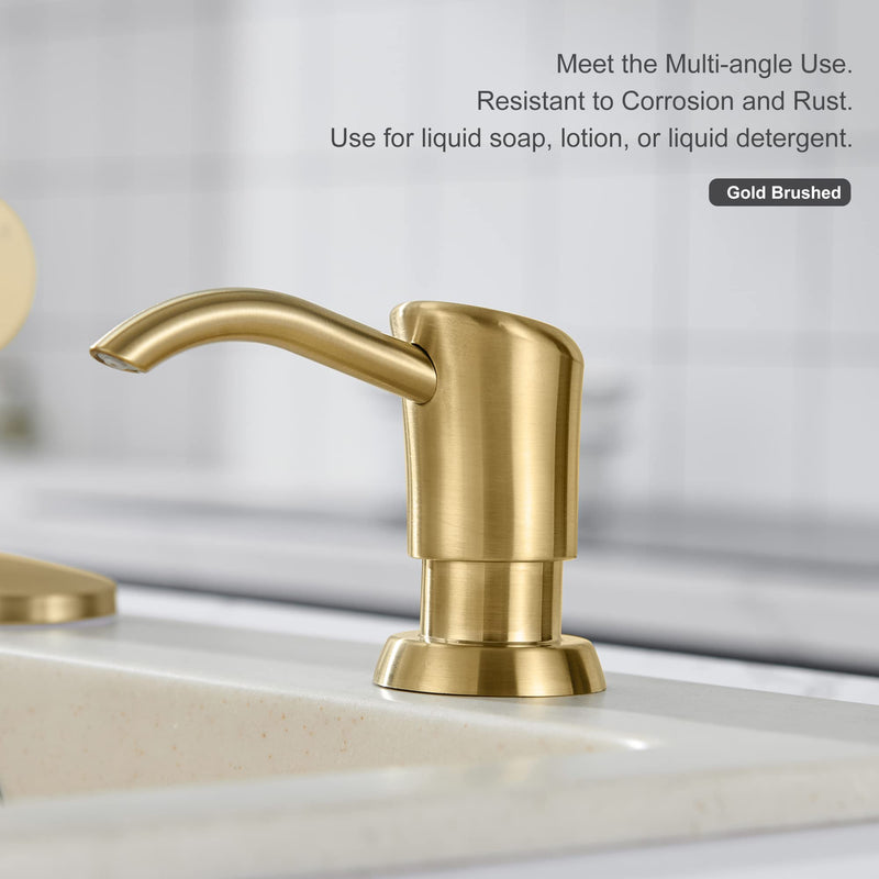 GAGALIFE Built in Sink Soap Dispenser or Lotion Dispenser for Kitchen Sink, Brushed Gold ABS Pump Head, with 17 Ounce Large PET Soap Bottle Gold Brushed