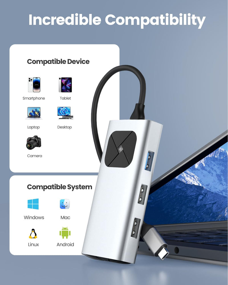 GiGimundo USB C Male to HDMI Femal Adapter, Type C Hub with 4K HDMI, PD60W Fast Charging, Compatible for Galaxy Phones, MacBook Pro/Air, USB-C iPad Pro/Air 5-in-1 Silver