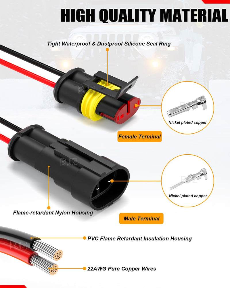 BJZ 2 Pin Car Connectors BJZ Waterproof 22AWG Automotive Electrical Connectors, Quickly Connect or Disconnect 2-Wires Connectors for Car Trailer Truck Bus Van Marine Boat Yacht (10 Kits) 2 PIN Connectors