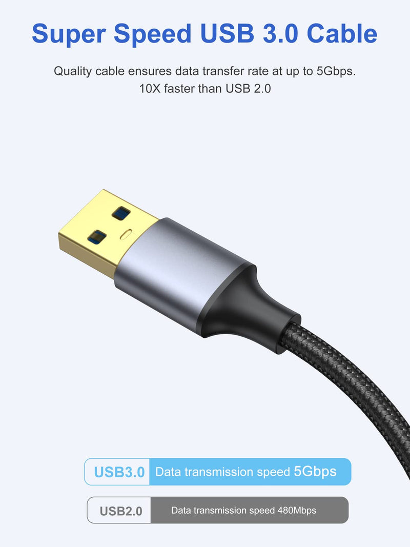 USB 3.0 Cable 1FT 2-Pack, Short USB A Male to Male Cord Double Sided Cable Compatible with Hard Drive, Laptop Cooler, DVD Player and More Grey-1FT
