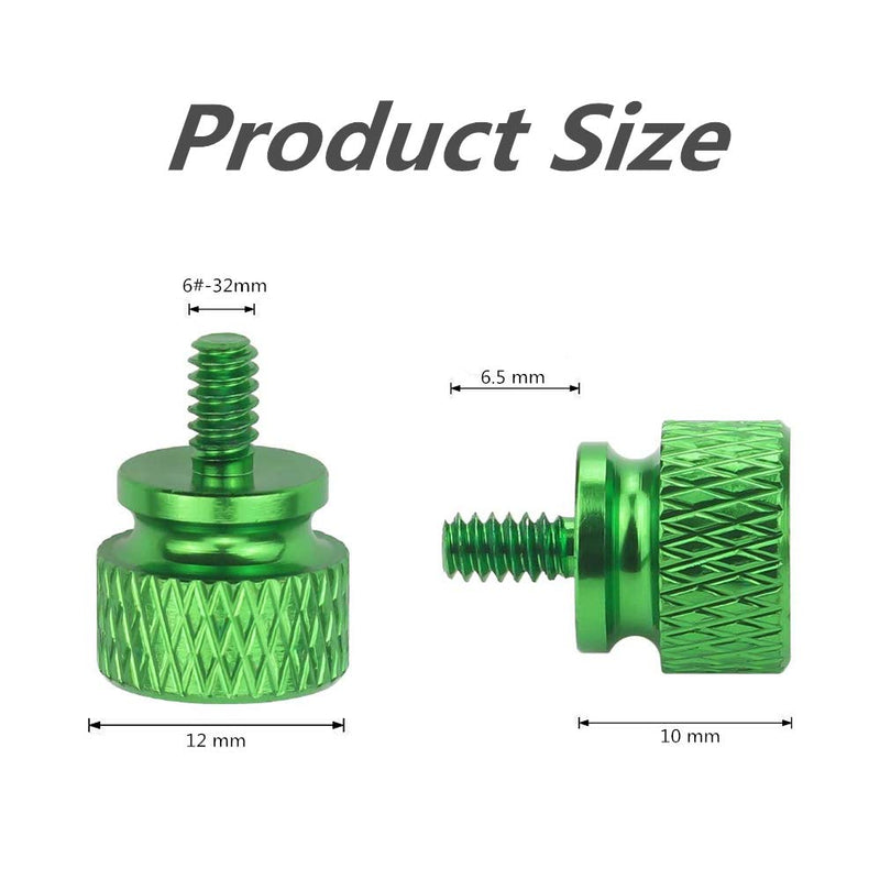 10-pcs Anodized Aluminum Computer Case Thumbscrews (6-32 Thread) for Computer Cover/Power Supply/PCI Slots/Hard Drives DIY Personality Modification & beautification (Green)