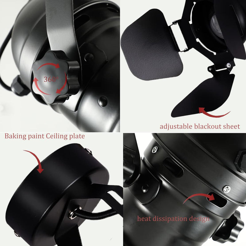 Ceiling Spotlight LED Black Modern Industrial Ceiling Light/Wall Lamp Adjustable Angle Indoor Decor Chandelier for Living Room Bedroom Shop Illumination COB Bulb 5W Warm Light Camera