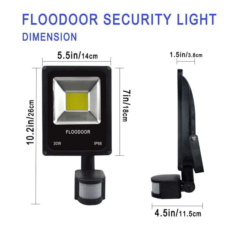 30W LED Motion Sensor Light Outdoor Safety Waterproof 12-24V AC/DC IP66 Super Bright Floodlight, 6000K, Daylight White, 150W Bulb Equivalent, 2700LM, PIR Intelligent Sensor Light (No Plug)