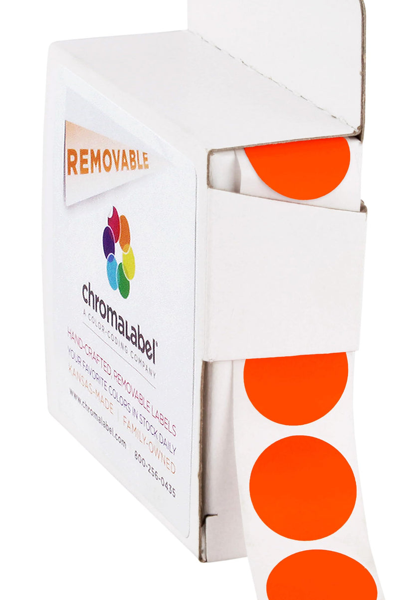 ChromaLabel 0.75 Inch Round Label Removable Color Code Dot Stickers, 1000 Labels per Dispenser Box, Fluorescent Red-Orange