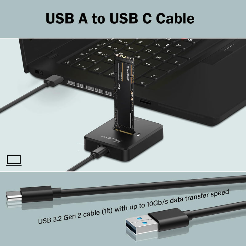 M.2 NVMe & SATA to USB C Docking Station, M.2 SSD to USB A C Reader Adapter for Both M Key & B+M Key NVMe PCIE and SATA NGFF SSD Dock, Size for 22110 2280 2260 2242 2230 Enclosure - Square M.2 Dock [Square Plastic]