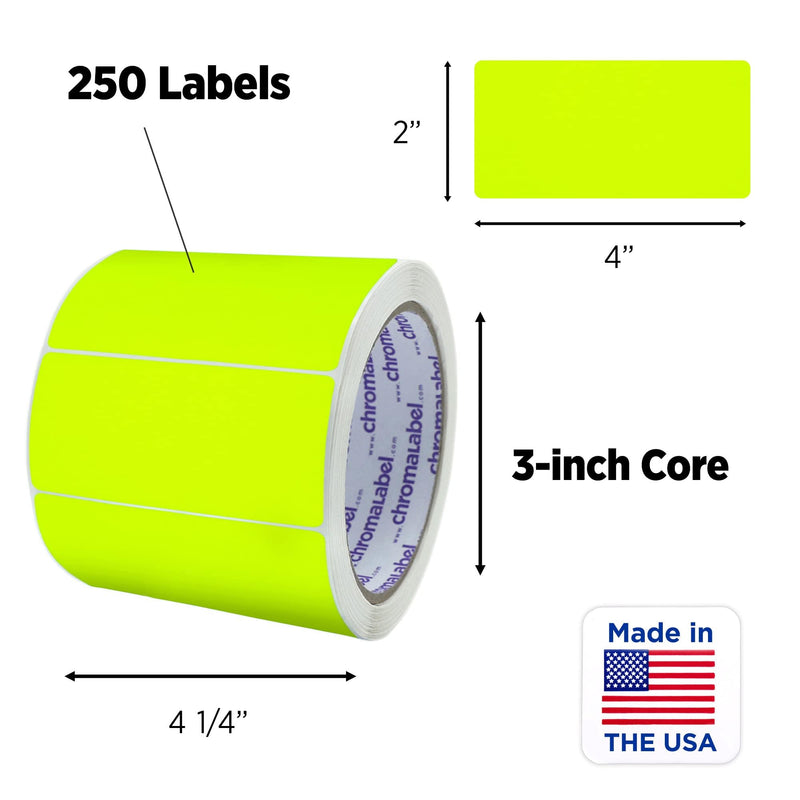 ChromaLabel 2 x 4 inch Permanent Color Code Rectangle Labels, 250 Stickers per Roll, Fluorescent Yellow