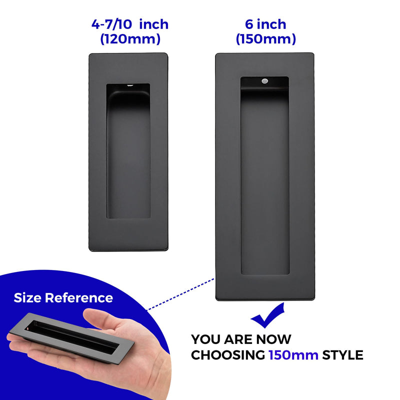 JOY DECOR 8 Pack Pocket Door Handles, 5.9" Rectangular Recessed Pulls for Sliding Closet and Barn Doors, Black Flush Finger Pulls 5.9 inches Black Rectangular