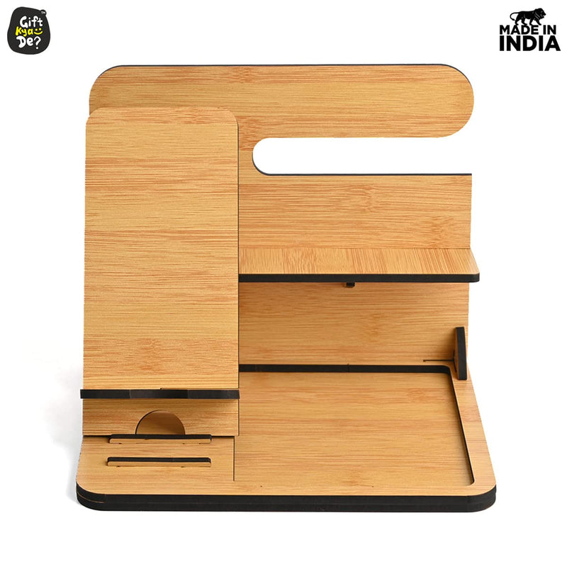 Gkd Desk Organizer & Docking Station (6 In 1) With Mobile Stand Gift For Him Gift For Husband Gift For Brother Table Organizer (Bamboo) Gift Kya De (Eco Friendly)