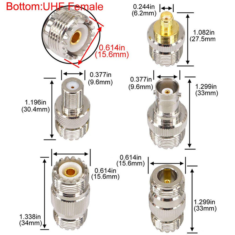 Boobrie 20PCS RF Coaxial Connector Kit UHF Adapter Set UHF Connector Kit SO239 PL259 UHF to SMA/UHF to BNC/UHF to N/UHF to F Adapter Female to Female Coaxial Connector Male to Female Coax Adapters
