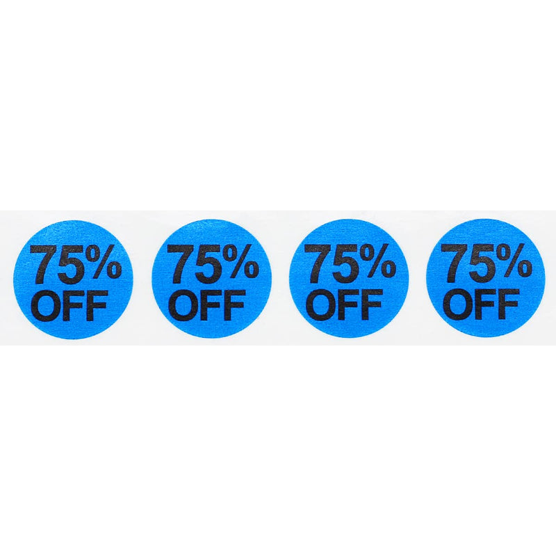 75% Percent Off Blue Stickers for Retail – 3/4 Inch Round, 500 Semi-Gloss Adhesive Labels Per Roll for Clearance, Sales, Discounts, and Promotions – Made in The USA