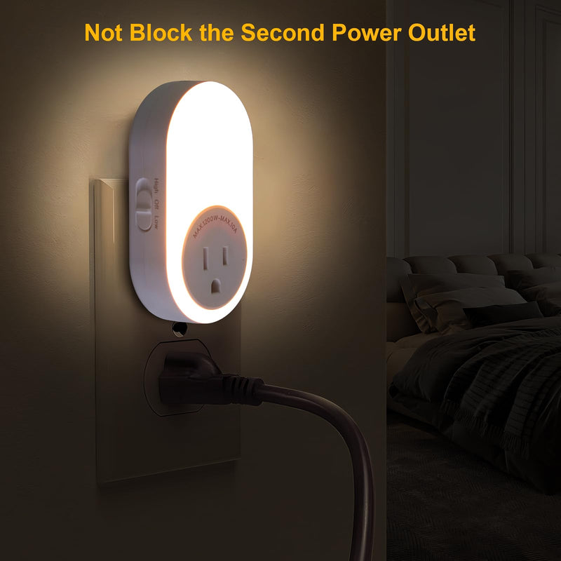 Dawnrise Night Lights Plug Into Wall,Dusk to Dawn Sensor Night Light with Power Outlet,CCT 2200K/4000K,5/20LM Adjustable Brightness for Bedroom,Kitchen,Living Room,Office (4 PK) 4 PK