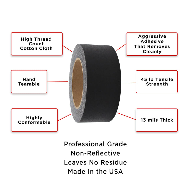 ChromaLabel Premium Gaffer Tape, 30 Yards Per Roll, 2 Inch, Black 2" Wide, 30 Yards, 13 mils