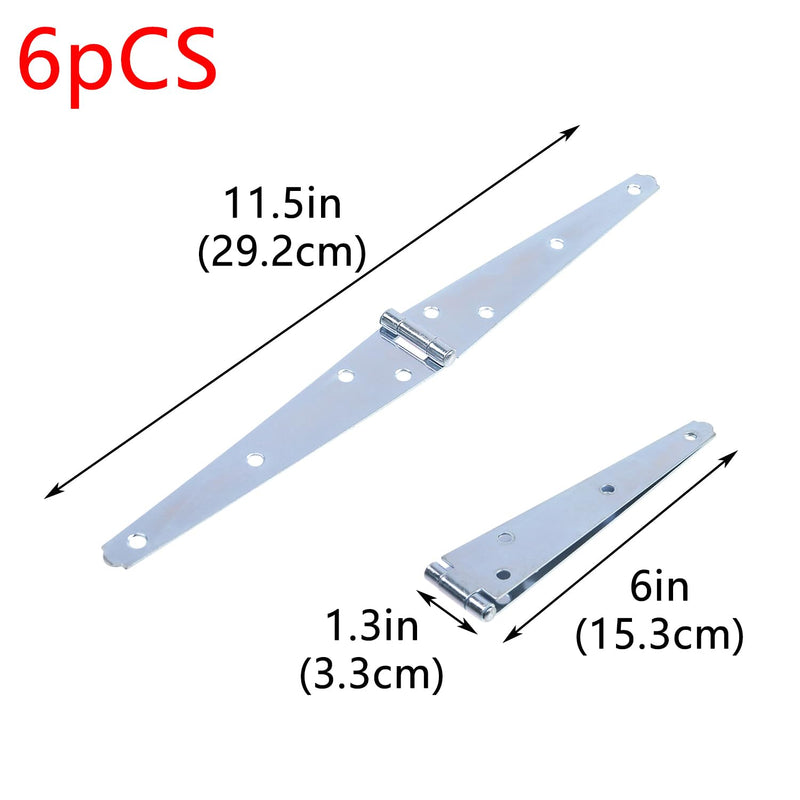 Geesatis 6 inch Strap Hinges Heavy Duty Gate Hinges Cabinet Latch | Door Hinge with Mounting Screws,Iron,Silver Color,Pack of 6 6inch(6Pcs) Silver