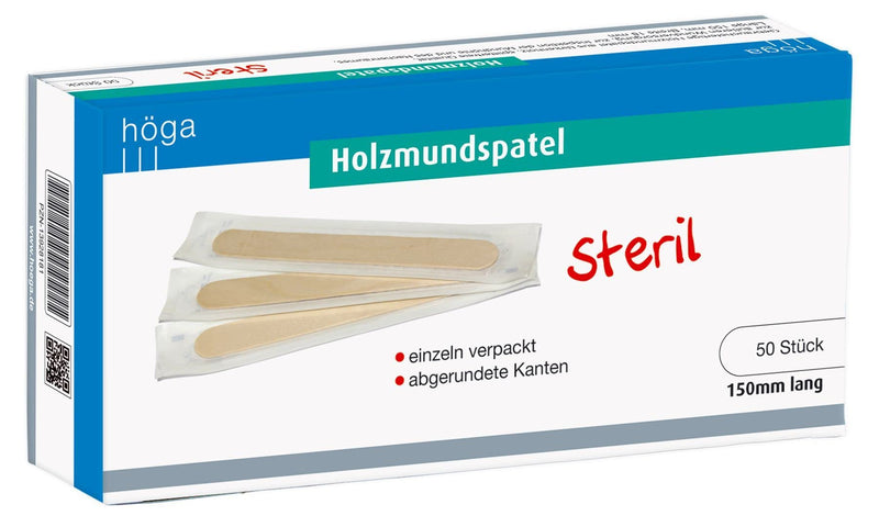 Höga Wooden Mouth Depressor, Sterile, 150 mm Long, Pack of 50 50 Stück (1er Pack)