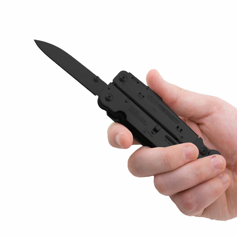 SOG Multi-Tool Pliers PowerAssist Pocket Knife with 16 Lightweight Specialty Tools and EDC Sheath (B66N-CP), Black
