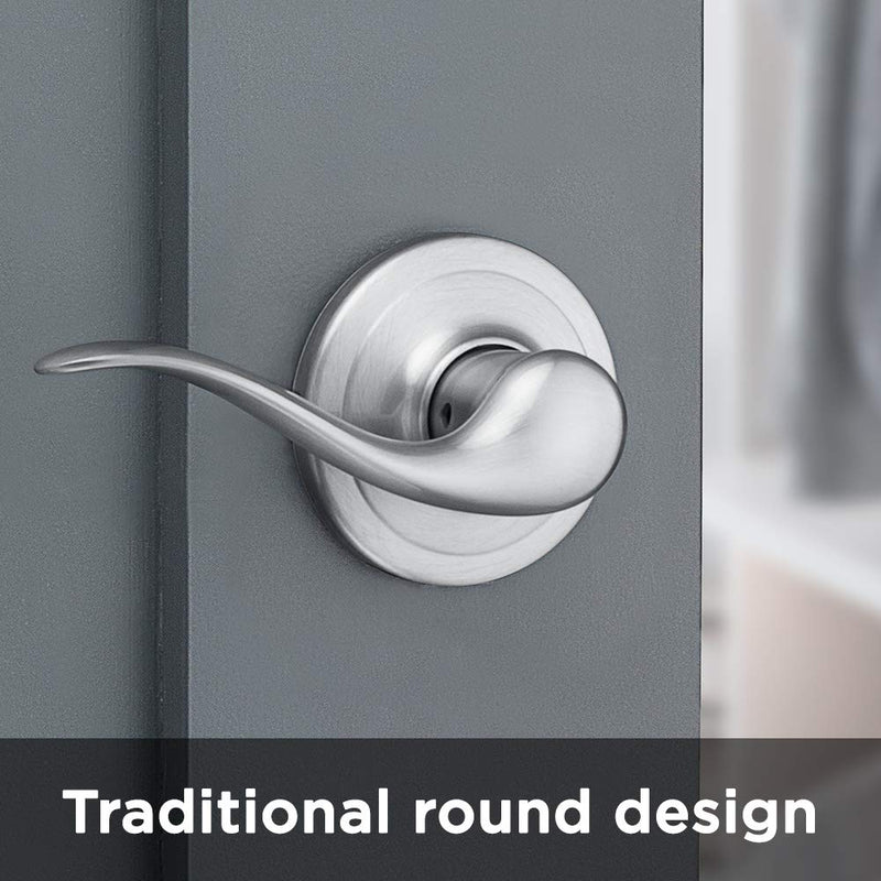 Kwikset Tustin Interior Passage Door Handle, Lever For Closet and Hallway Doors, Reversible Non-Locking Handle Lever, Satin Nickel, with Microban Protection (Pack of 1)