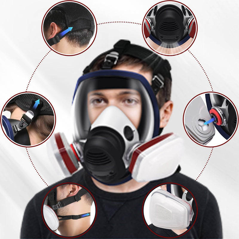Facemoon Full Face Cover 16 in 1 Full Face Breathing Device, Breathing Device Mask with Filters Dust, Gas Masks, Protection Breathing Devices for Chemistry, Manufacturing, Petroleum, Mining, Paint