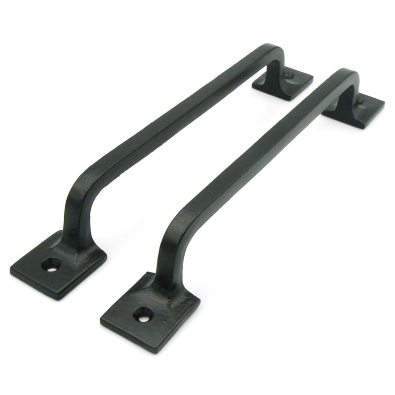 CRAFTSMAN ROAD Black Cast Iron Pull Handles 12 inch (Squared Base, Set of 2) - Cabinet Door Handles, Gate Handle Pull, Barn Door Hardware, Grab Handles