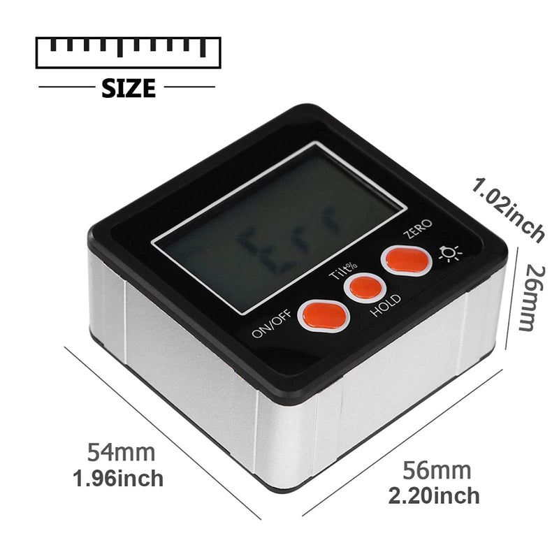 iFCOW Digital Inclinometer Protractor, Waterproof Precise 4 x 90 Degree Protractor with Magnetic Base and Backlight Black