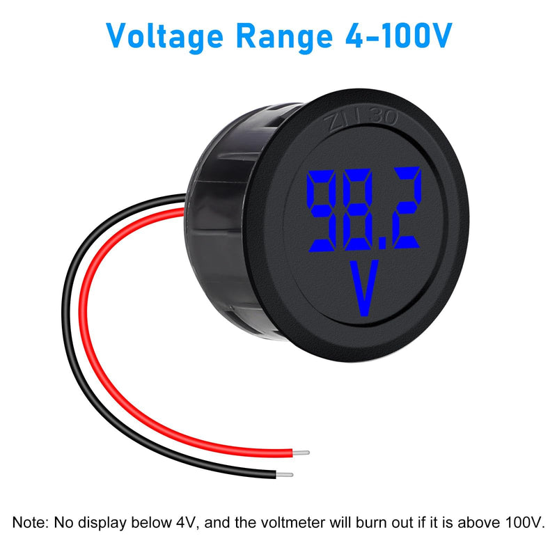 Linkstyle 12V Voltage Gauge, DC 4V-100V Voltmeter Gauge, Digital Voltmeter Voltage Display, Battery Monitor Blue
