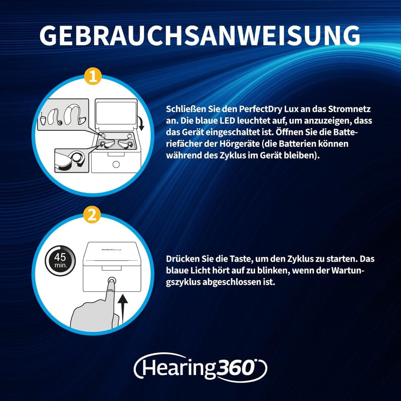 Hearing360 Perfect Dry LUX UV Cleaning Station, Dehumidification and Drying for Hearing Aids without Internal Batteries, Pulsating Hot Air System with LED Automatic Indicator Light 1 PerfectDry Lux
