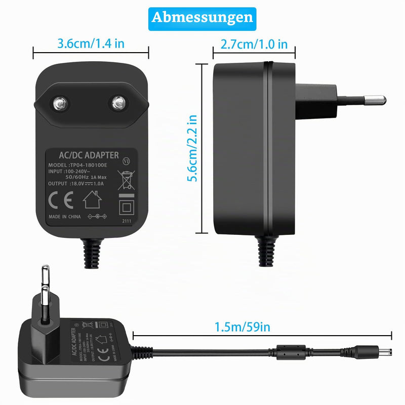 18V 1A Power Adapter Centre Positive DC Plug 5.5 x 2.5 mm | AC 100-240V to DC 18V 1 Amp Power Supply for 18Volt 100mA 200mA 300mA 500mA 600mA 700mA 800mA 900mA 1000mA Equipments