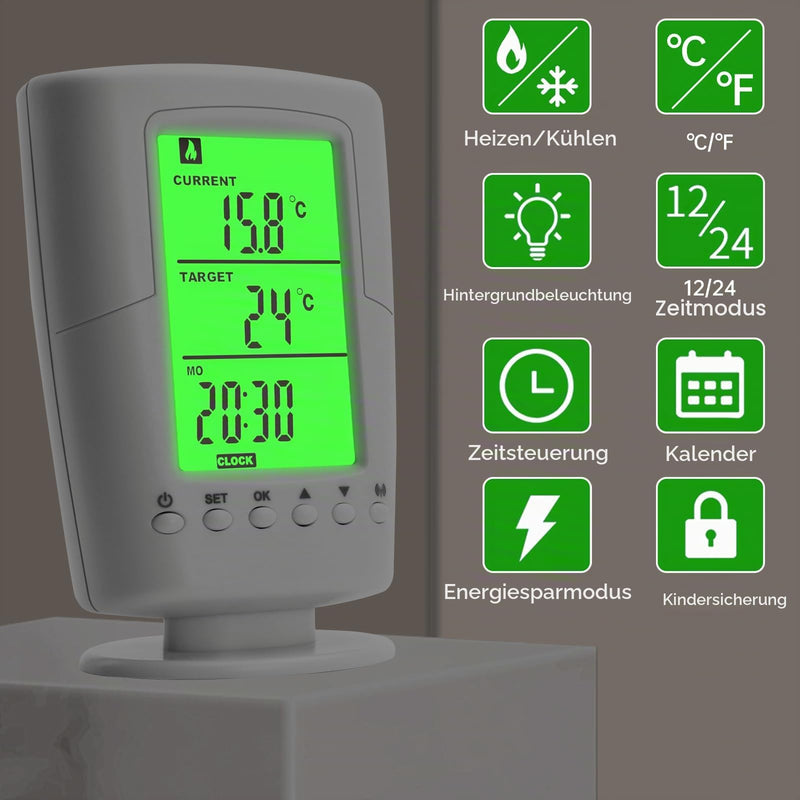 diymore Wireless Thermostat Socket, Infrared Heating Thermostat with Heating and Cooling Mode, Socket Thermostat 230 V with Temperature Sensor, LCD Display with Backlight