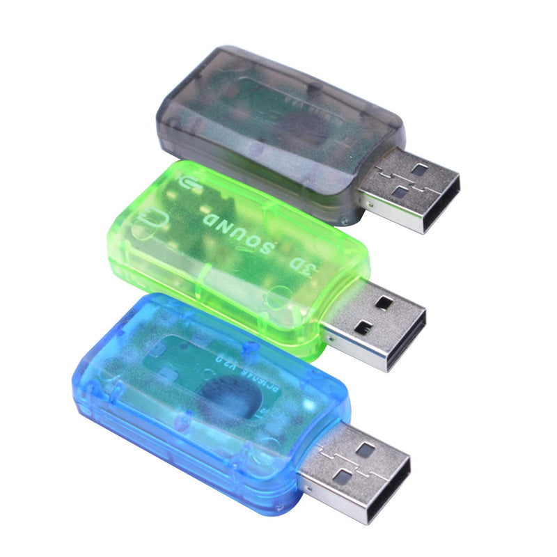 USB Sound Adapter, (3 Pack) 3.5mm Headphone and Microphone Jacks External Stereo Sound Card Plug and Play No Drivers Needed Compatible Windows,Linux, PC, Notebook, Desktop, PS4 (Three Colors)