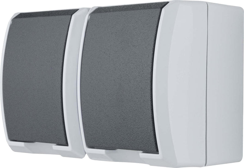 REV AquaForm, double socket, moisture-proof socket, IP44, single-pole, surface-mounted, gray socket, 2-way socket, single