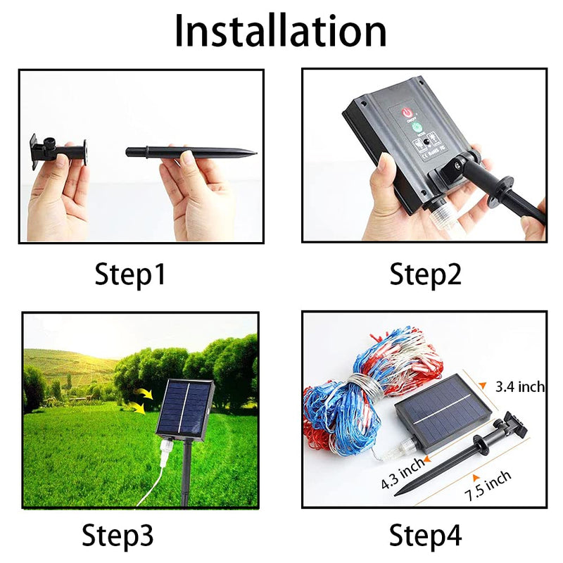 Solar American Flag Lights, 420 LED Waterproof American Flag Net Lights Independence Day Decorations 8 Modes Outdoor String Light for 4th of July Independence Day, Garden, Yard Home Decorations 6.6FT*3.3FT Solar Power+Remote