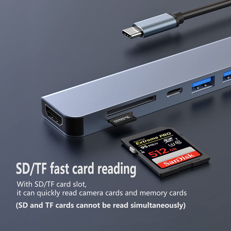7-in-1 USB C Hub: 4K@30Hz HDTV, USB 3.0/2.0, Type C, SD/TF, PD100W Charging, Compatible with MacBook, iPad, Dell, HP, Samsung, Huawei 7 in 1 hub