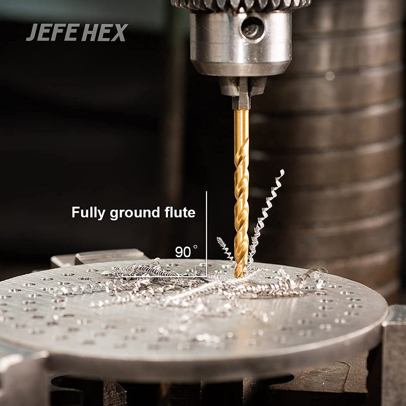 JEFE HEX 5/16" Hex Shank Titanium HSS Twist Drill Bits, 135 Degree Easy Cut Split Point Drill Bit for Steel, Copper, Aluminum, Zinc Alloy, Wood and Plastics, Packed in a Tube. (Pack of 6) 5/16" (6 pcs)