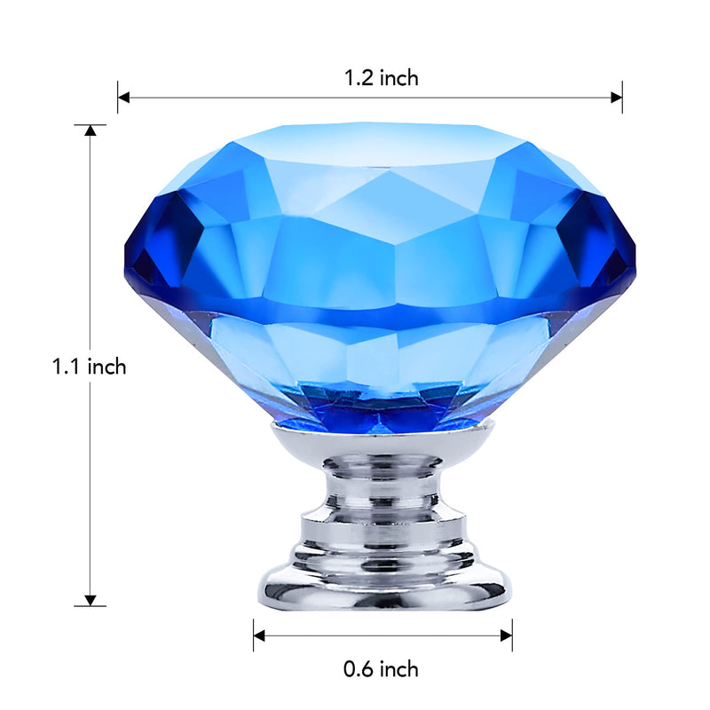 Ravinte 25 Pack Blue Crystal Knobs for Dresser Drawers Glass Cabinet Knobs | 30 mm Knobs with Silver Base, Glass, Diamond Shape, Dresser Drawers, Easy Install, Screws Included, Modern Style