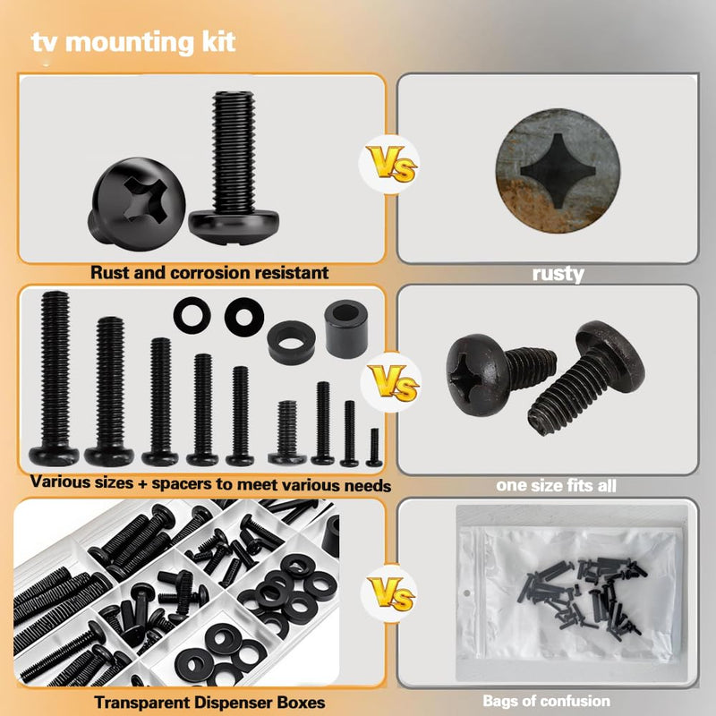 Universal TV Mounting Hardware Kit | M4/M5/M6/M8 Screws & Spacers | VESA-Compatible for TVs & Monitors Up to 80" | Organized & Labeled for Quick Installation
