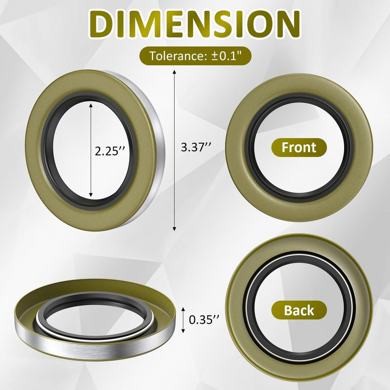 4 Pack 10-36-LOTOF4 Double Lip Grease Seal 2.25 x 3.376 for Dexter 010-036-00, TruRyde GS-2250DL, Texcom 22333TBN, National 452920, 482920, NOK AD3135E1, AD3135EO