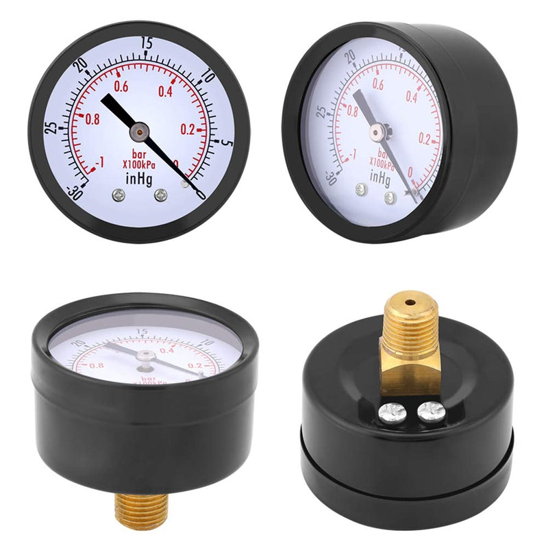 Oumefar 0-30inHg vacuum pressure gauge 0-1bar 50mm mini dial air vacuum pressure gauge 1/4" BSPT thread pressure gauge 1/4 inch BSPT rear mounting