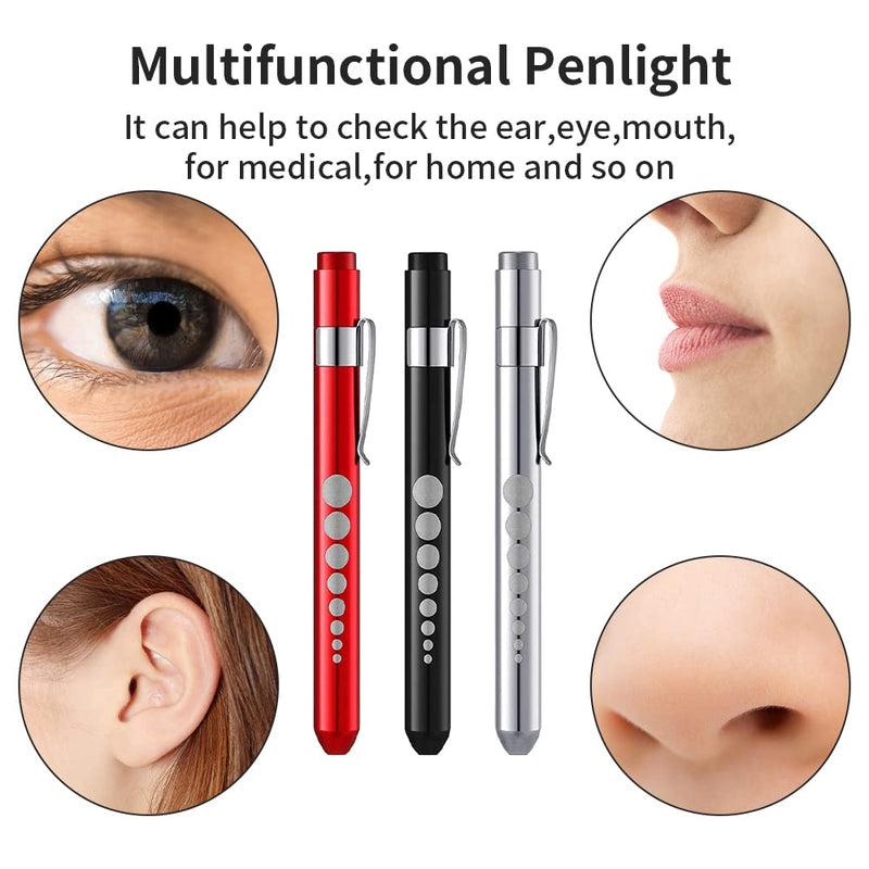 Newaner Diagnostic Light Pupil Light Penlight (3 PIECES), Reusable Diagnostic LED Pen Lamp Flashlight Light Pen with Pocket Clip for Students