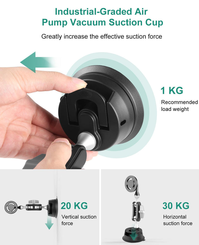 PULUZ Magnetic Cell Phone Car Suction Cup Mount，360°Adjustable Double Ball Head Car Suction Cup Holder with Phone Clamp and Action Camera Mount Adapter Use for Windshield Auto Suction Cups Camera & Phone Suction Cup Mount B