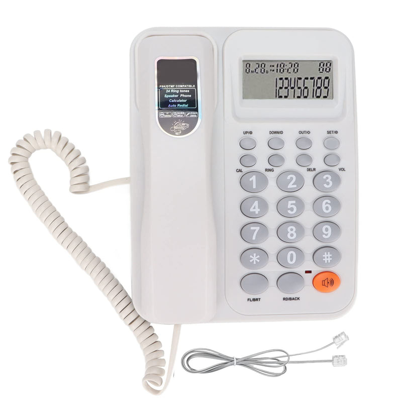 KX T2027CID Corded Phone, Landline Phone with LCD Display Desktop Phone for Home Office Hotel, Telephones Landline Corded with Semi Handsfree Call, Caller ID, 24 Ringtones(White)