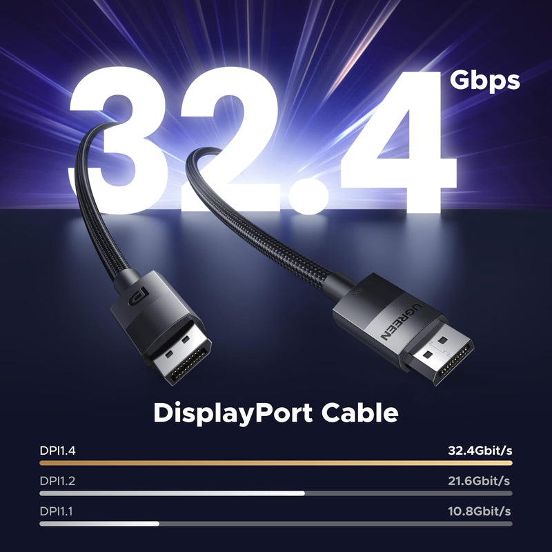 UGREEN 8K DisplayPort Cable 16FT, DP 1.4 Display Port Cable Cord Support 8K@60Hz, 4K@240Hz, FreeSync, G-Sync, HDR, 32.4Gbps for HDTVs, Displays, Monitors, Graphics, PC