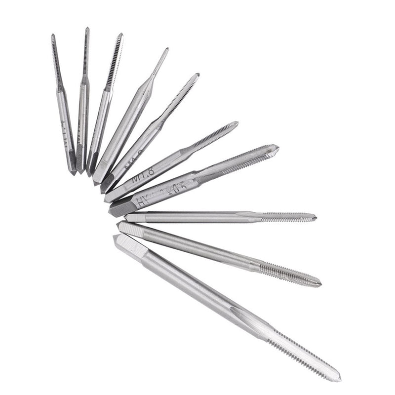 10 pieces tap set, thread cutting tool set, HSS metric straight pipe M1 M1.2 M1.4 M1.6 M1.7 M1.8 M2 M2.5 M3 M3.5 model making tap set