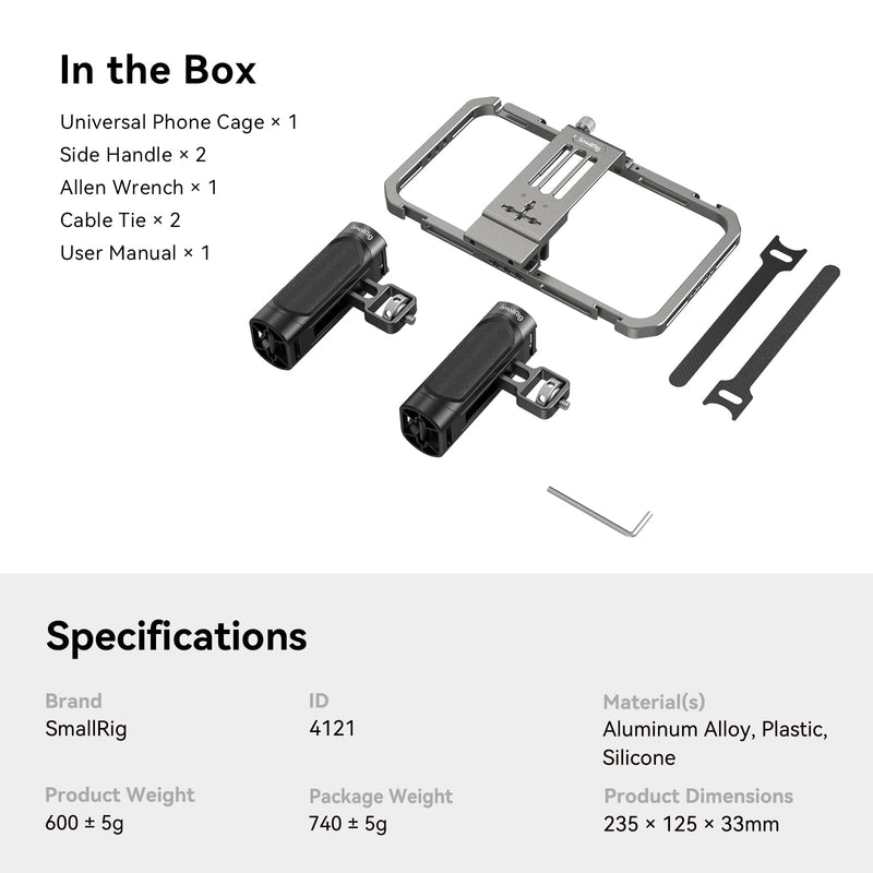 SmallRig Universal Phone Cage, Smartphone Video Rig Kit with Handles, Handheld Filmmaking Vlogging Case Stabilizer for Videomaker, for iPhone for Samsung for Pixel and Other Android Phones Cage w/ Dual Handles
