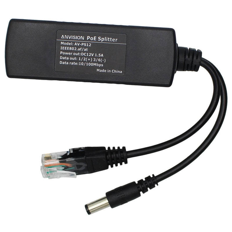 ANVISION 2-Pack Active PoE Splitter Adapter, DC 12V Output, IEEE 802.3af Compliant, 10/100Mbps, for IP Camera AP Voip Phone and More, AV-PS12