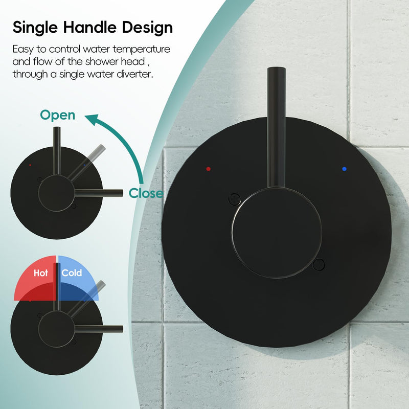 Replacement for Delta Shower Trim Kit 14 Series, Bathroom Matte Black Shower Faucet Set, 6-Inch Black Shower Head and Handle Set(Valve/Cartridge Not Included) Matte Black without Tub Spout