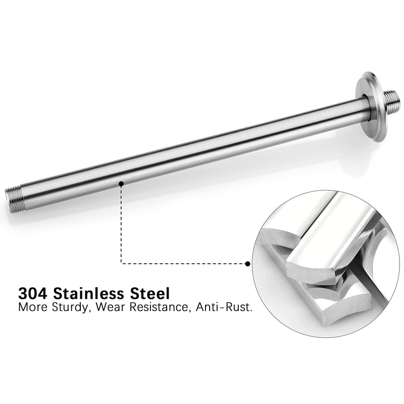 12 Inch Shower Arm and Flange Brushed Nickel, Ceiling Mounted Shower Arm for Rain Shower Head 12 Inches
