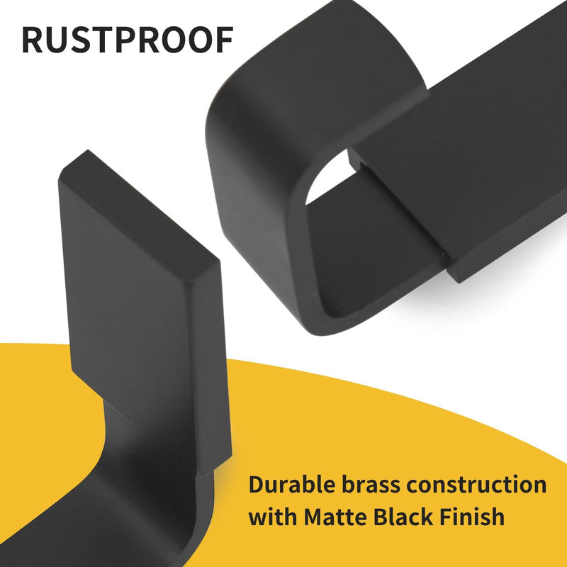 BESy Brass Clothes Hook Single Towel Hook for Bathroom Kitchen Garage Square Style Robe Hooks Coat and Hat Hook, Wall Mounted with Screws, Two Packs, Matte Black 2 Pack