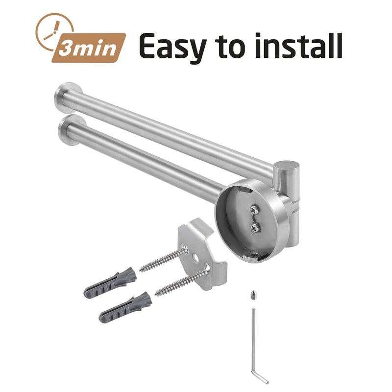 KES Kitchen Swivel Towel Bar 9-Inch, Swivel Towel Rack for Dish Towel, Double Towel Bar 2-Arm Wall Mounted, SUS 304 Stainless Steel, Brushed Finish, A2106S23-2