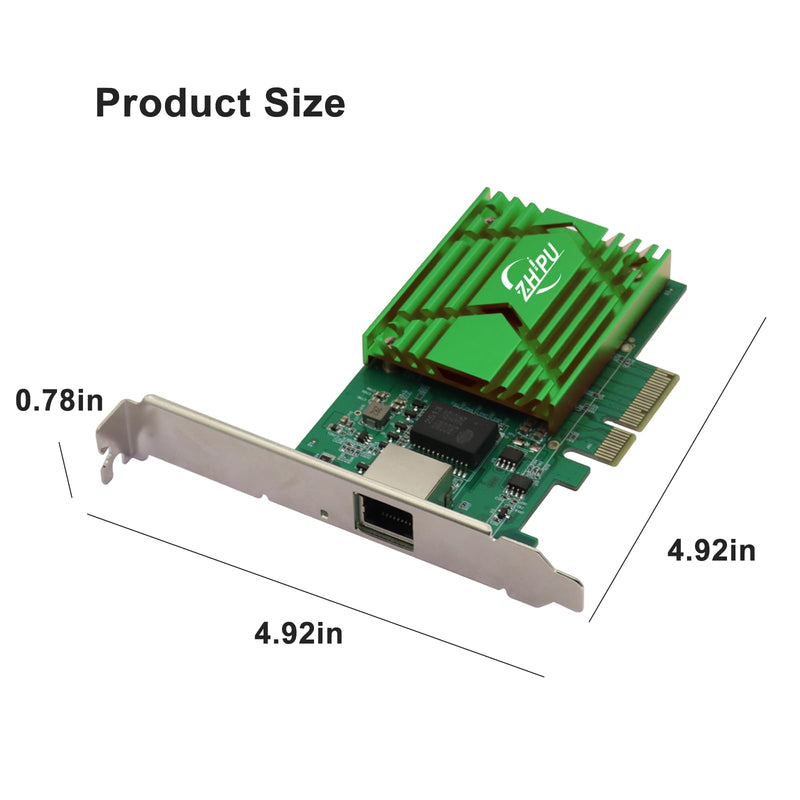 PCIex4 10G RJ45 Ethernet Network Adapter, Single-Port RJ45 NIC Network Card, 10/100/1000M/2.5G/5G/10Gbps Data Rate, Support Windows Server/Windows/Linux/Ubuntu, Green