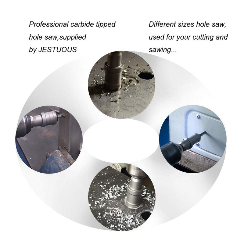 Hole Saw Set 3pcs JESTUOUS 3/8 Inch Shank Diameter 7/8 1-1/8 1-3/8 Cutting Dia TCT Carbide Tipped Tooth Drill Bit for Stainless Steel Metal Wood