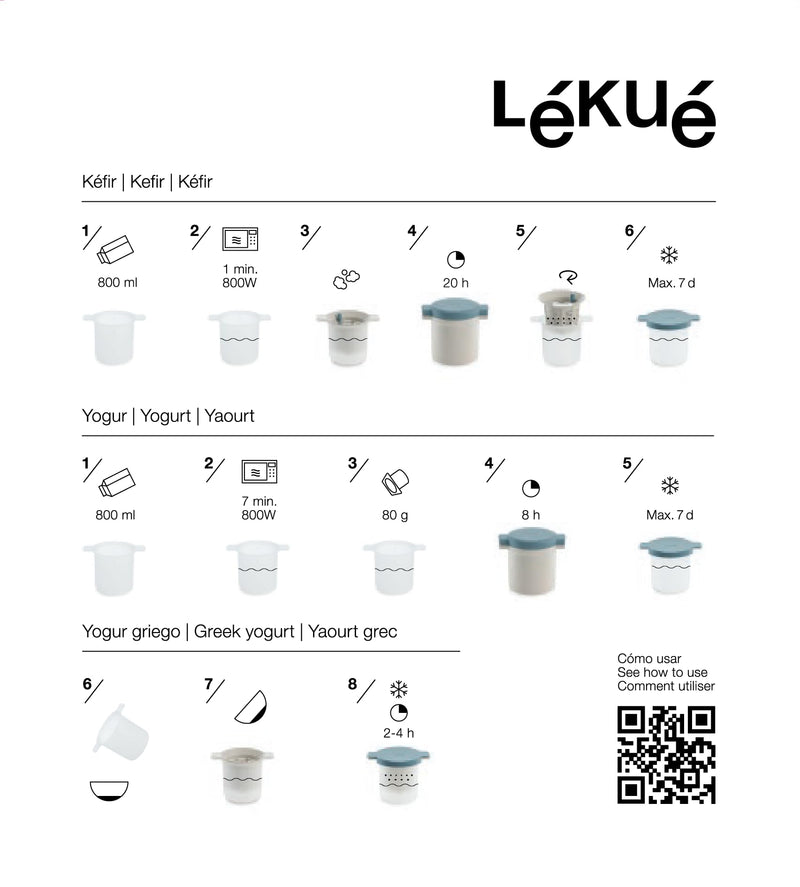 Lékué Kefir & Yogurt Maker | All-In-One Kit - Heat the Milk, Ferment, Filter & Preserve with No Electricity Needed | Easy to Use with Recipes Included like Matcha Yogurt | Healthy Natural Probiotics